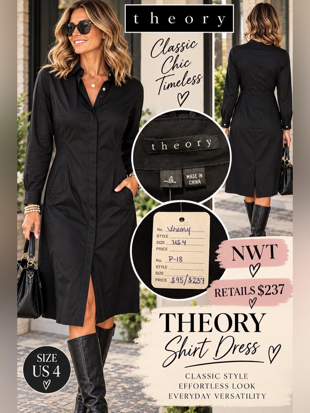 Theory Black Shirt Midi Dress